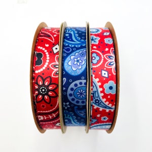 Paisley Bandana ribbon in  for Summer, 4th of July, Patriotic, Country crafts, party favors, gift wrap, quilting, bows, on 5/8" white satin