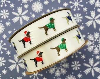 Labrador Retriever Christmas Ribbon: Holiday Pet Gift Ribbon (7/8")