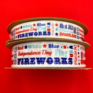 Independence Day  Ribbon word block for party decor, party favors, gift wrap, gift baskets, crafts, printed on 5/8" and 7/8" white satin