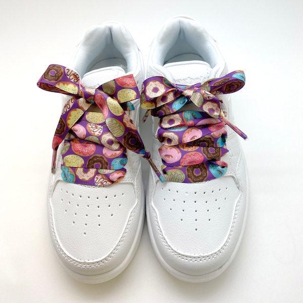 Satin Shoelaces donut print ideal for hip hop dance, dance team, sneaker junkie, cheerleading, wedding, prom in 36" and 44" lengths