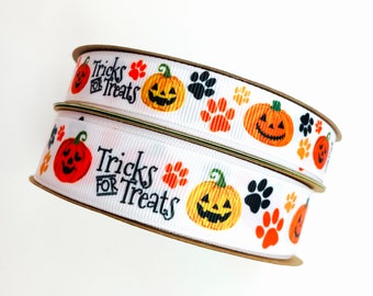 Halloween Pet Ribbon: Pumpkin Paw Print Grosgrain Ribbon (5/8" or 7/8")