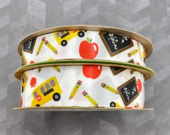 Teacher ribbon back to school for teacher gifts, gift wrap, party favors, party decor, quilting crafts, printed on 5/8&quot; and 7/8&quot; white satin