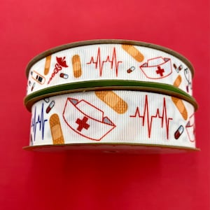 Nursing ribbon for Nurses Day, gift wrap, gift baskets, lanyards, lapel pins, sewing and crafts printed  on 5/8" and  7/8"  white grosgrain