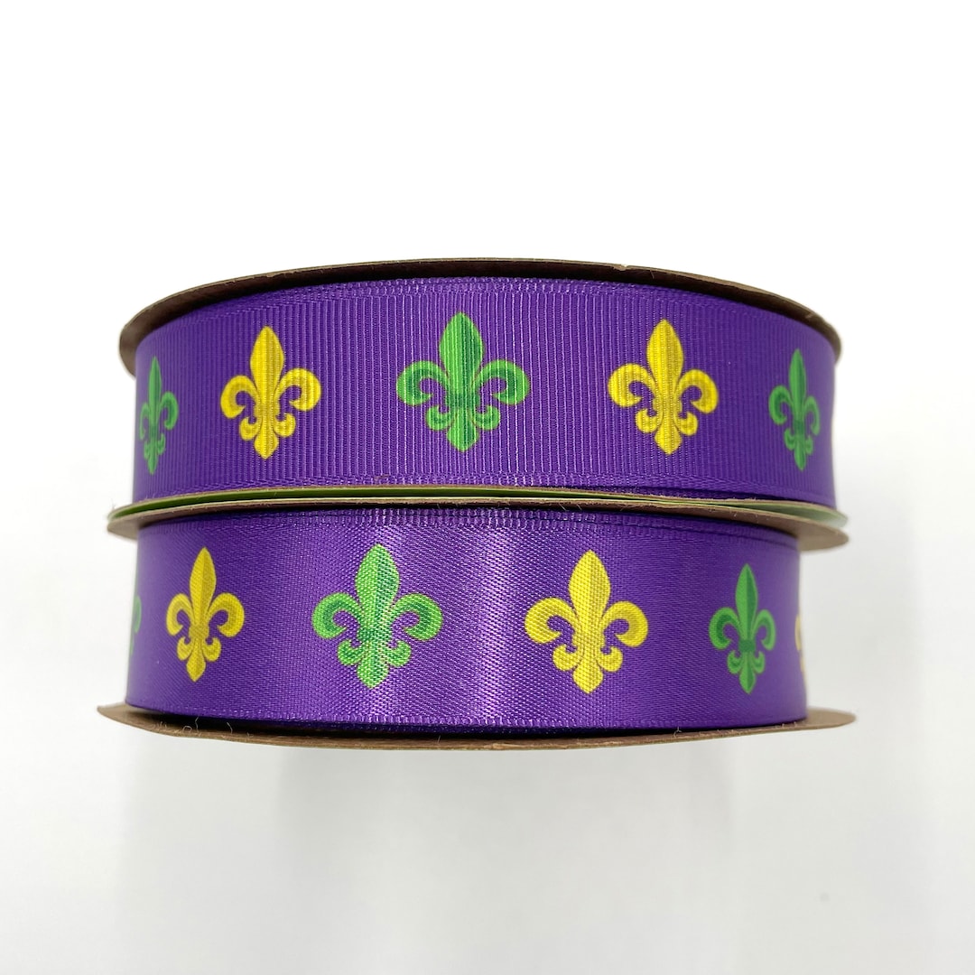 Mardi Gras Ribbon With French Fleur De Lis for Gift Wrap, Gift Baskets