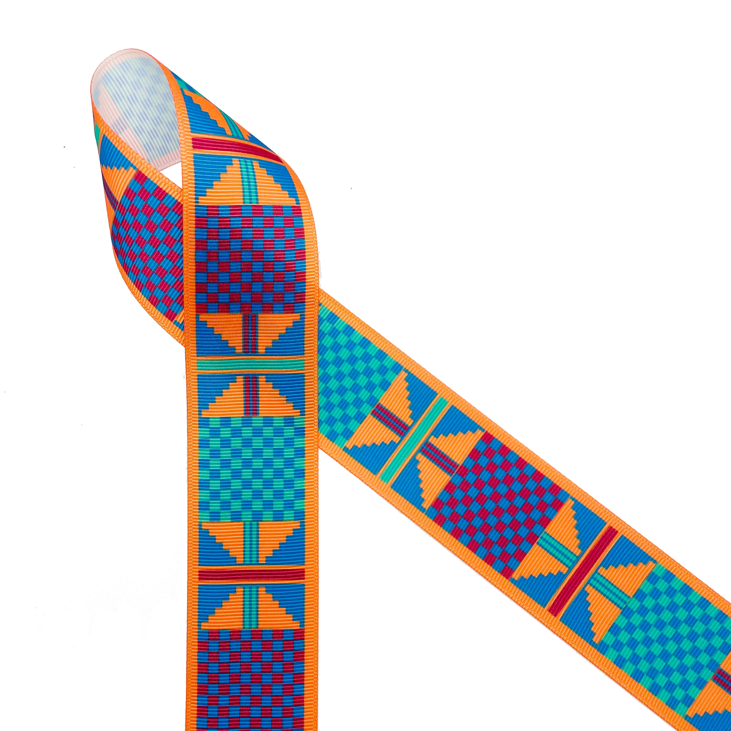 African Tribal ribbon Kente design orange/blue for Hatbands | Etsy