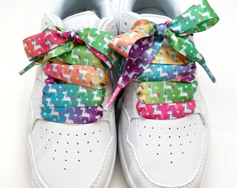 Satin Shoelaces rainbow unicorns ideal for hip hop dance, dance team, sneaker junkie, cheerleading, wedding, prom in 36" and 44" lengths