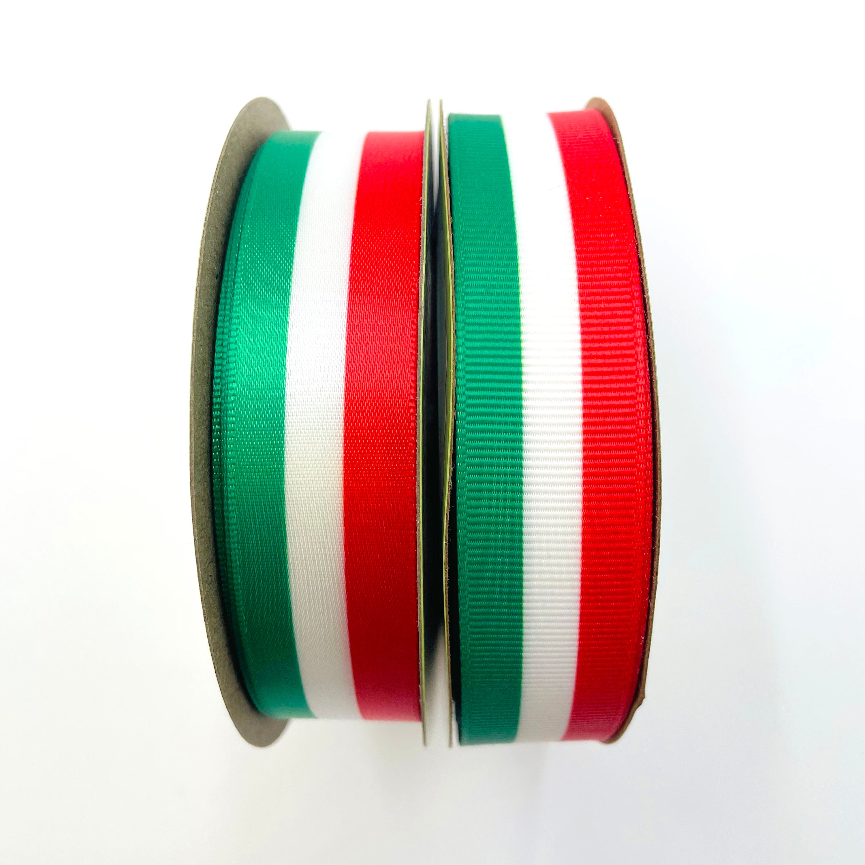 Christmas Wired Ribbon, 1.5 Wide, Lime Green and Red Metallic Stripe TEN  YARD ROLL Lime Regina Tri-stripe Wire Edged Ribbon -  Finland
