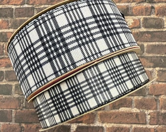 Plaid Ribbon black and tan ideal for hair bows, headbands, trimming, crafts, quilts, gift wrap printed on 1.5" grosgrain and 7/8" satin