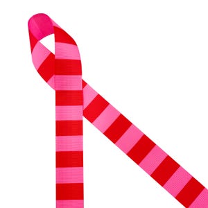 Hot Pink Stripe Ribbon pink on pink fun for Valentine's Day crafts, gift wrap, gift baskets, sewing, quilting printed on 7/8" pink grosgrain