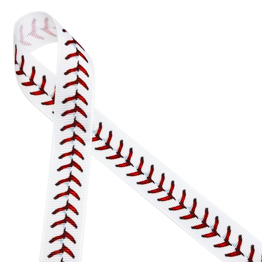 PH PandaHall 20 Yards Baseball Ribbons 4 Styles 7/8“ Sports Ball Ribbon Red  White Wired Edge Ribbon Grosgrain Ribbon Fabric Ribbons for Christmas Tree