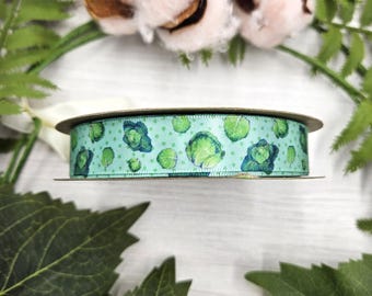Cabbage Ribbon for Spring crafts, food crafts, gift wrap, gift baskets, sewing and quilting printed on 5/8" white satin
