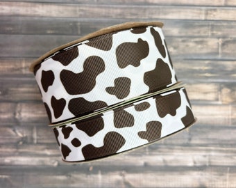 20 Yards Cow Print Grosgrain Ribbon - 1cm Wide Black & White Animal Print