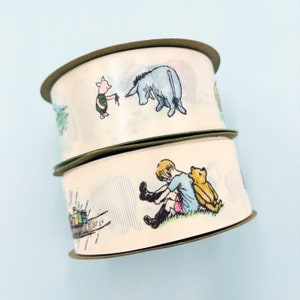 Pooh Bear Ribbon Classic Pooh nursery decor, baby shower, crafts, quilting printed on 1.5" antique white choose satin or grosgrain