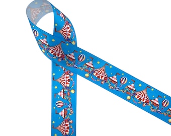 Circus Tent Ribbon: Carnival Party Decor, Gift Wrap, Crafts - 1.5" Satin