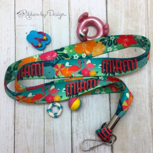 Miami themed lanyard printed on 1" Ultra webbing ideal for Miami lovers, Florida lovers, Miami visitors, badges, ID cards, keys, parties