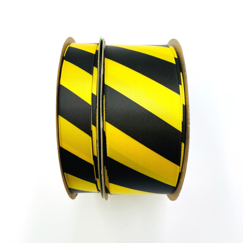 Caution Tape ribbon for party decor, party favors, gift wrap, sewing and quilting printed on 5/8", 7/8" and 1.5" yellow satin image 2