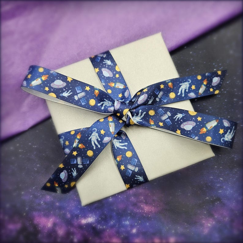 Astronaut Ribbon With Stars, Planets and Rockets Printed on 5/8