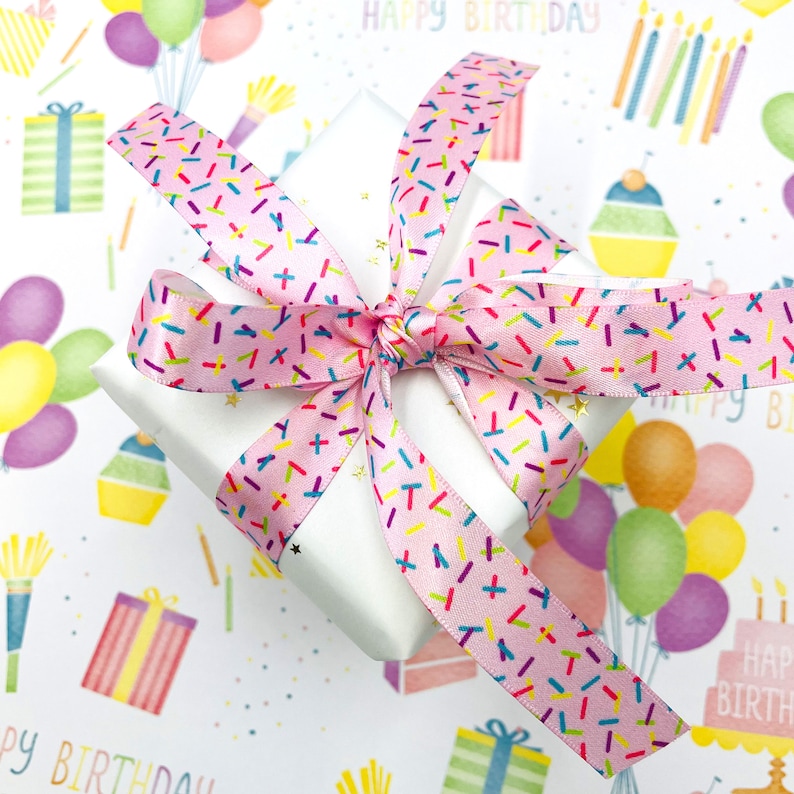 Sprinkle Ribon Sprinkles Ribbon in Pink or Blue Fun for Birthdays, Gift Wrap, Party ...