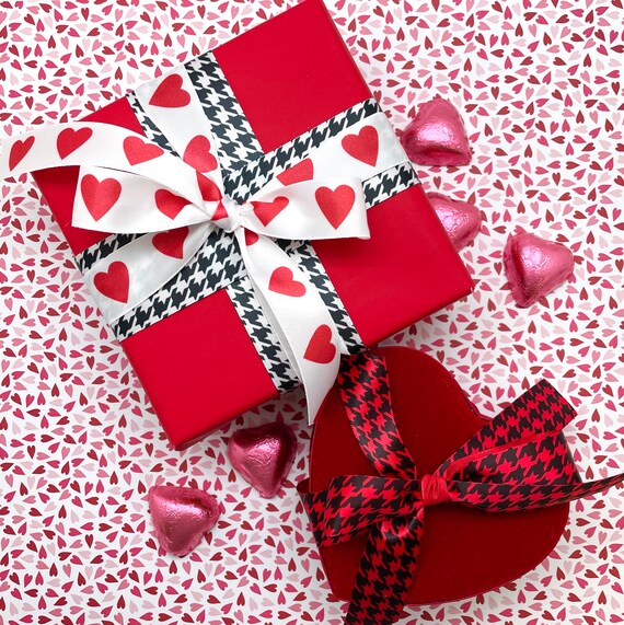 My Valentine in red with red hearts printed on 5/8 white single face satin  ribbon, 10 yards