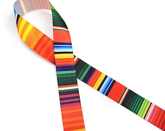 Serape Stripe Ribbon primary color stripes for Southwestern themed party decor, party favors, gifts and sewing crafts printed on 5/8" satin