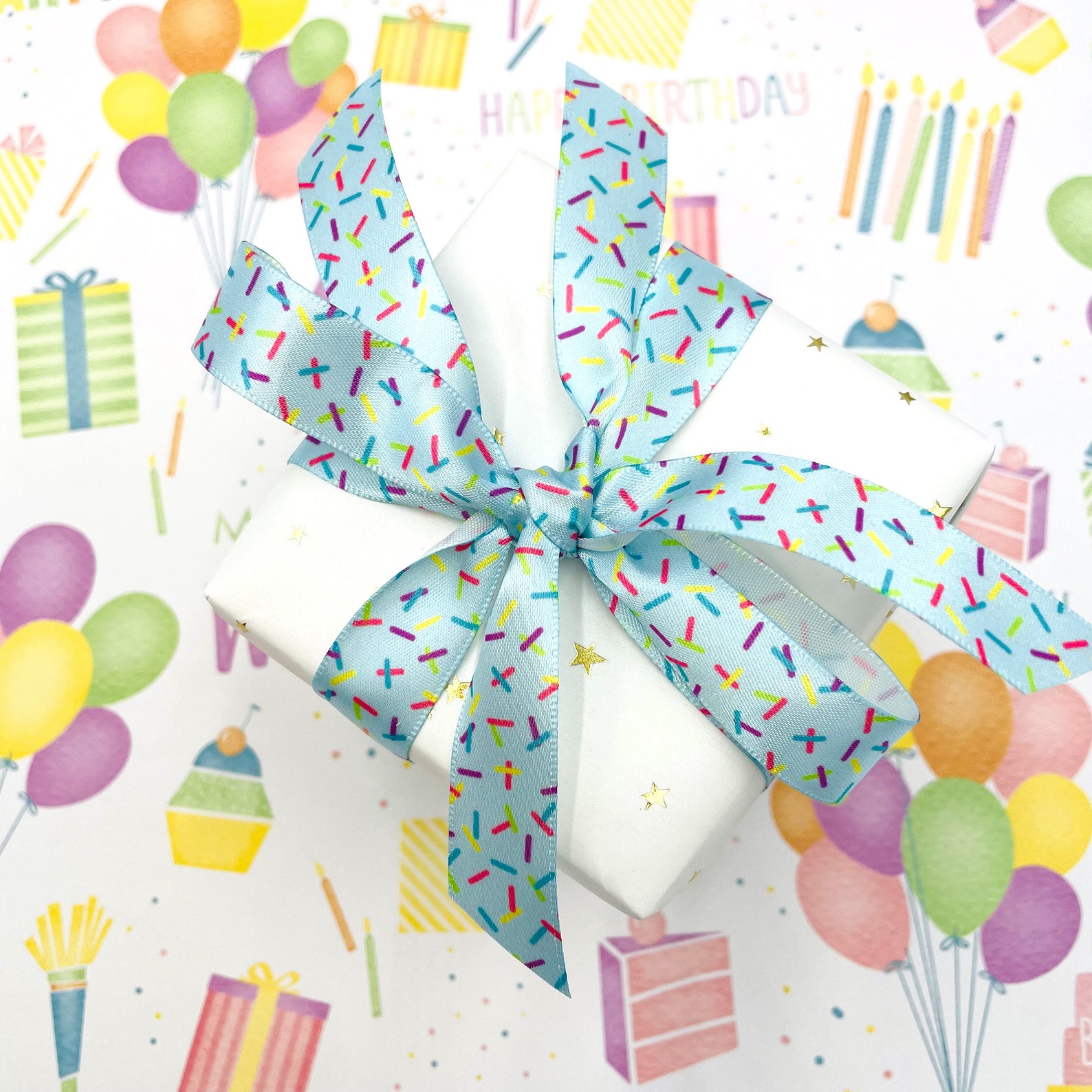 Sprinkle Ribon Sprinkles Ribbon in Pink or Blue Fun for Birthdays, Gift Wrap, Party ...