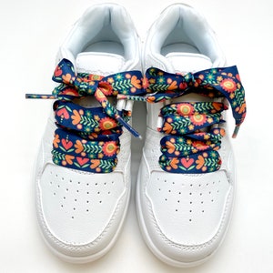 Satin Shoelaces boho floral print ideal for hip hop dance, dance team, sneaker junkie, cheerleading, wedding, prom in 36" and 44" lengths