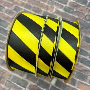 Caution Tape ribbon for party decor, party favors, gift wrap, sewing and quilting printed on 5/8", 7/8" and 1.5" yellow satin