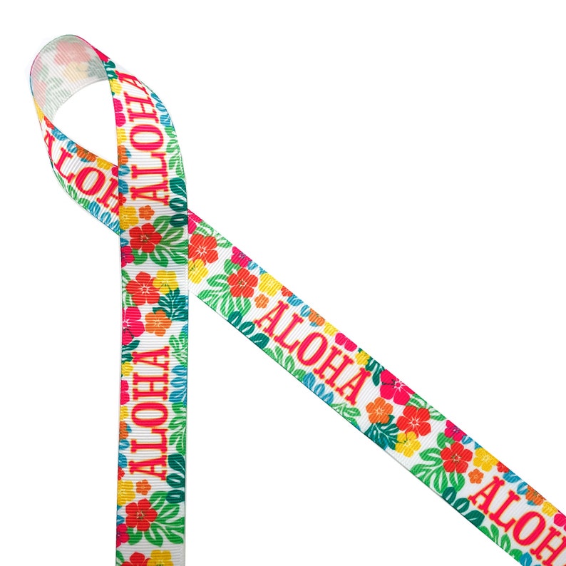 Hawaiian Theme Aloha Ribbon Tropical Flowers Ideal for Gift Wrap, Party ...