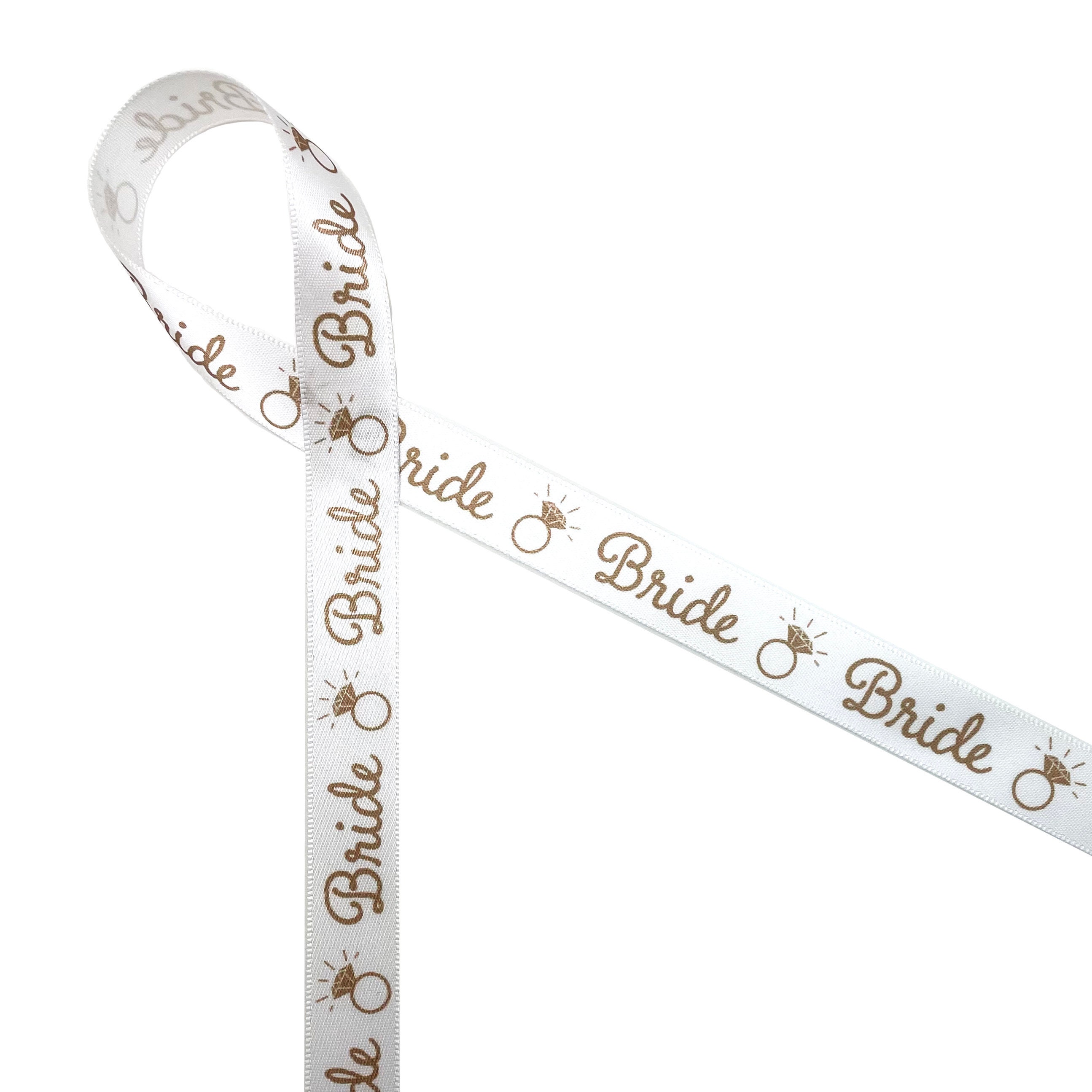 Bridal ribbon Bride for weddings bridal shower engagement party bachelorette wedding gift gift wrap in gold printed on 5 8 satin