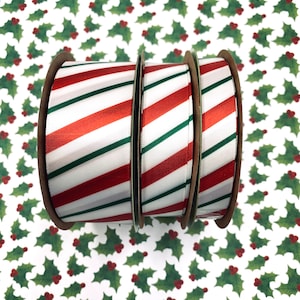 Christmas Candy Cane ribbon stripes ideal for party decor,  gift wrap, tree trim, party favors. quilts, crafts, on 5/8&quot;, 7/8&quot; and 1.5&quot; satin