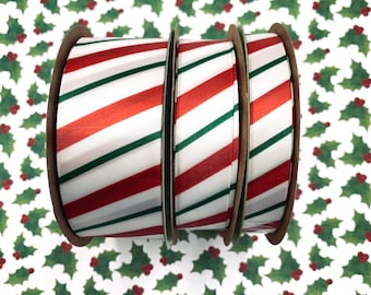 Christmas Candy Cane ribbon stripes ideal for party decor,  gift wrap, tree trim, party favors. quilts, crafts, on 5/8", 7/8" and 1.5" satin