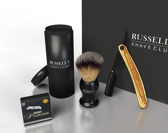 Cut-Throat Razor With Synthetic Shaving Brush - Includes 10 Platinum Blades