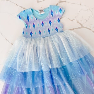 Ice Palace Tulle Dress, Sparkle Snowflake Dress, Winter Outfit, Tiered Tulle Skirt Dress for Girls, Toddler Halloween Skirt, For Dress Up