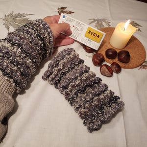 Chauffe-mains / chauffe-poignets gris chiné - tricotés à la main