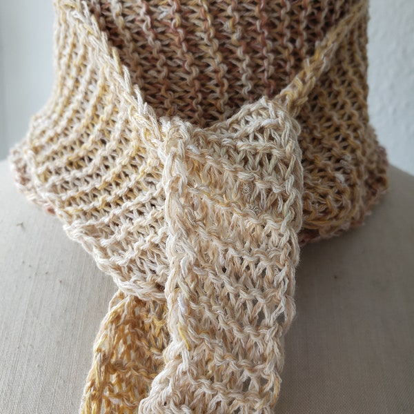 leichter Sommerschal - beige/gelber Farbverlauf - Baumwolle - handgestrickt