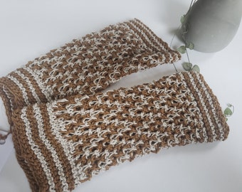 Menottes / chauffe-poignets marron-beige avec un superbe motif en zigzag