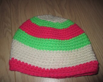 striped beanie in neon colors - handcrocheted