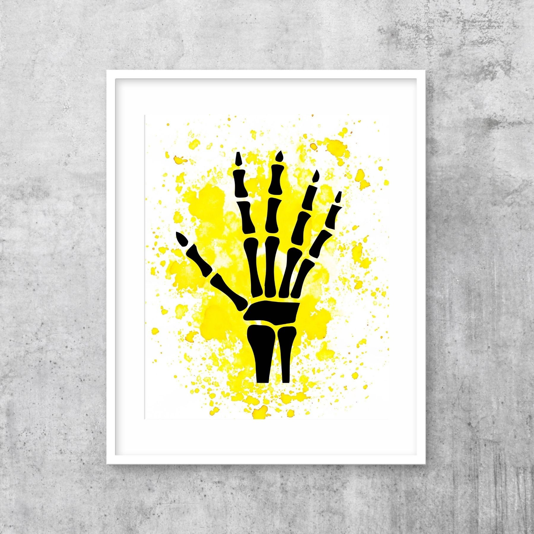 Skeleton Hand Print Yellow Wall Art Anatomy Art Anatomical | Etsy