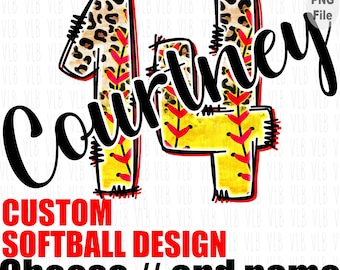 SOFTBALL PERSONALIZZATO Nome e numero personalizzati - Clip art sportiva in formato PNG, design per maglietta da gioco, stampa leopardata da softball. Acquista 3 e ricevi 1 gratis.