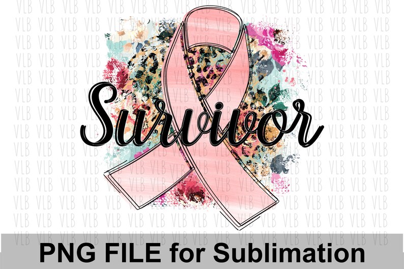 May include: Pink ribbon with a floral and leopard print design, the word "Survivor" is written in black cursive lettering.