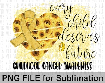 CHILDHOOD CANCER AWARENESS - Pediatric Cancer, September Childhood Cancer Awareness Month, Gold Ribbon Sunflower Heart Png, Digital Download