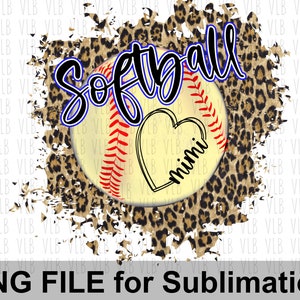 SOFTBALL MIMI HEART Frame Leopard Background Png File, Sports Design, Gift for Her, Play Ball, Game Day, Digital Download, Buy 3 Get 1 Free