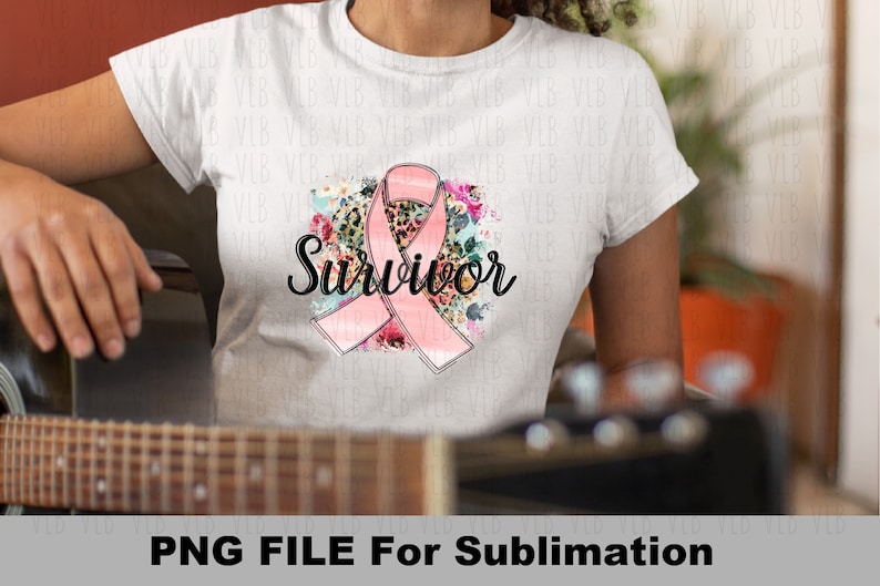 May include: A white t-shirt with a pink ribbon, floral and leopard print design and the word "Survivor" in black text.