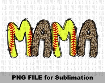 SOFTBALL MAMA In Cheetah And Softball Print Png File, Doodle Letters, Mothers Day For Mom, Gift for Her Digital Download, Buy 3 Get 1 Free