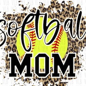 SOFTBALL MOM - Softball Clip Art On Cheetah Png Design - Sublimation Sports Design For Mom, Gift For Her Digital Download, Buy 3 Get 1 Free