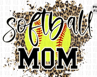 SOFTBALL MOM - Softball Clip Art On Cheetah Png Design - Sublimation Sports Design For Mom, Gift For Her Digital Download, Buy 3 Get 1 Free