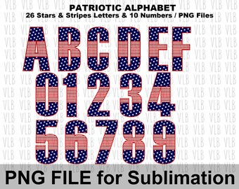 PATRIOTTISCH alfabet en cijfers - Stars And Stripes Letters Png-bestanden, USA Print, 4 juli Independence Day, instant digitale downloads