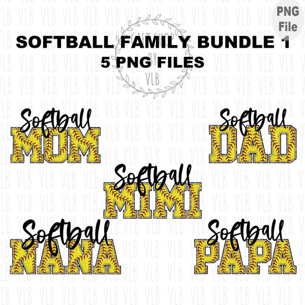 SOFTBOLLFAMILJEPAKET 1–5 PNG-filer för sublimering, pappa, mamma, Mimi, nana, pappa PNG-filer, digitala nedladdningar, matchdag, t-shirtdesigner