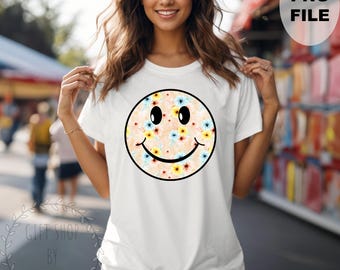 FACCINA SORRIDENTE Fiori Felici Retro Sublimazione Png - Clip Art Boho, Regalo per Lei, Maglietta Png, Groovy Download Digitale Istantaneo