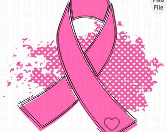 Nastro rosa acceso per la sensibilizzazione sul cancro al seno, regalo per lei, download digitale con piccoli cuori, acquista 3 e ricevi 1 gratis